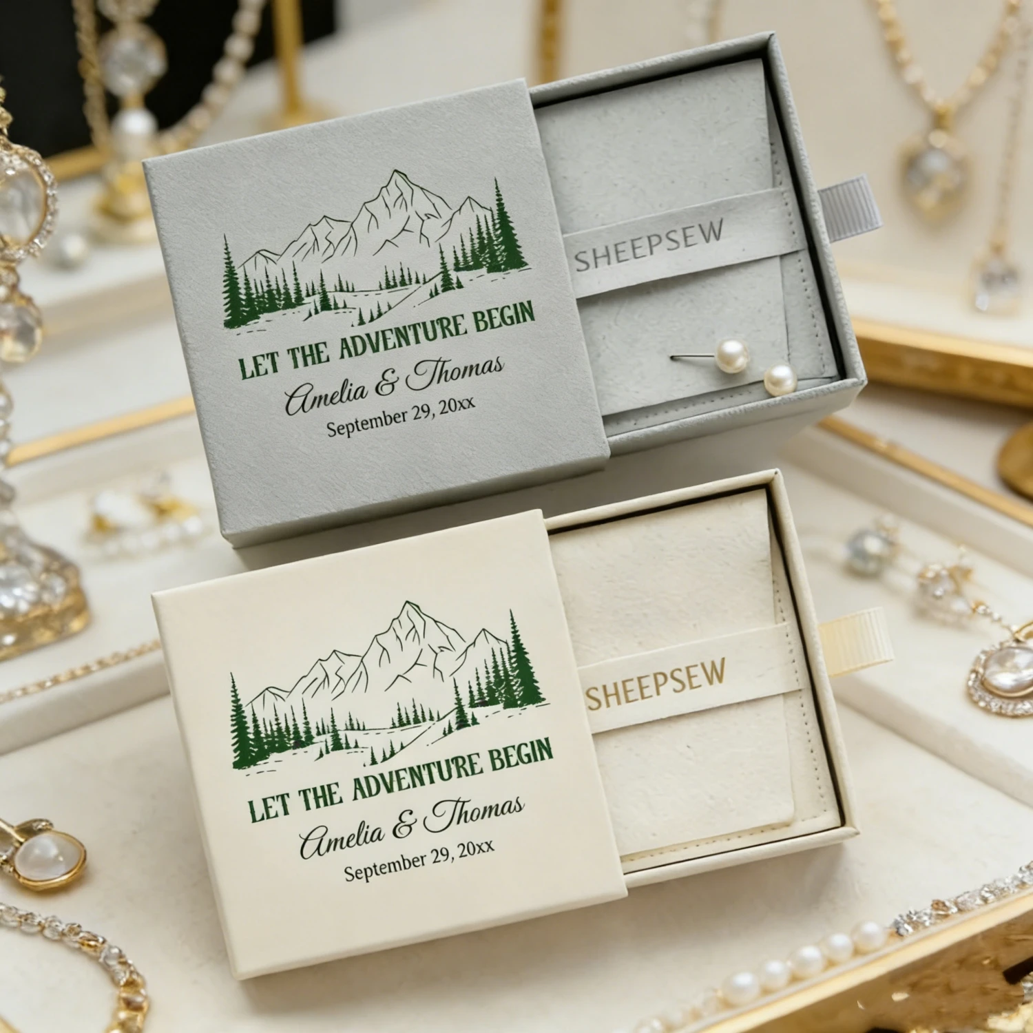 

Набор из 20 штук упаковки для ювелирных изделий с индивидуальным логотипом | Роскошная коробка и мешочек для свадебных подарков