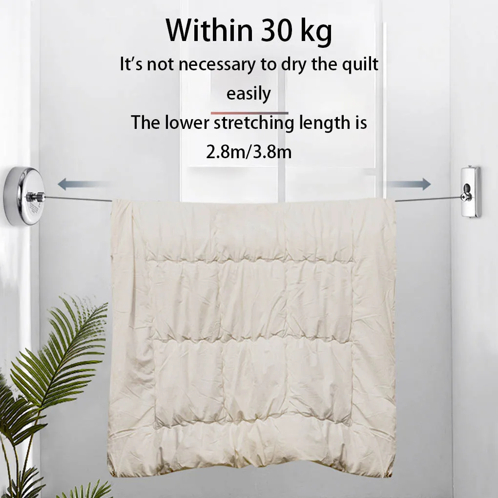 Living Room Bedroom Retractable Clothesline Wall Mounted Stainless Steel Underwear Drying Rope Laundry Rack Hanger 2.8m