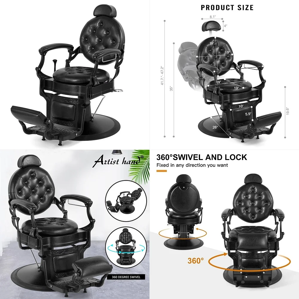 

Retro Barber Chair Heavy Duty Barber Chairs Vintage Salon Chair Hydraulic Recline Chair Rounded Cushioning Beauty Spa Styling E