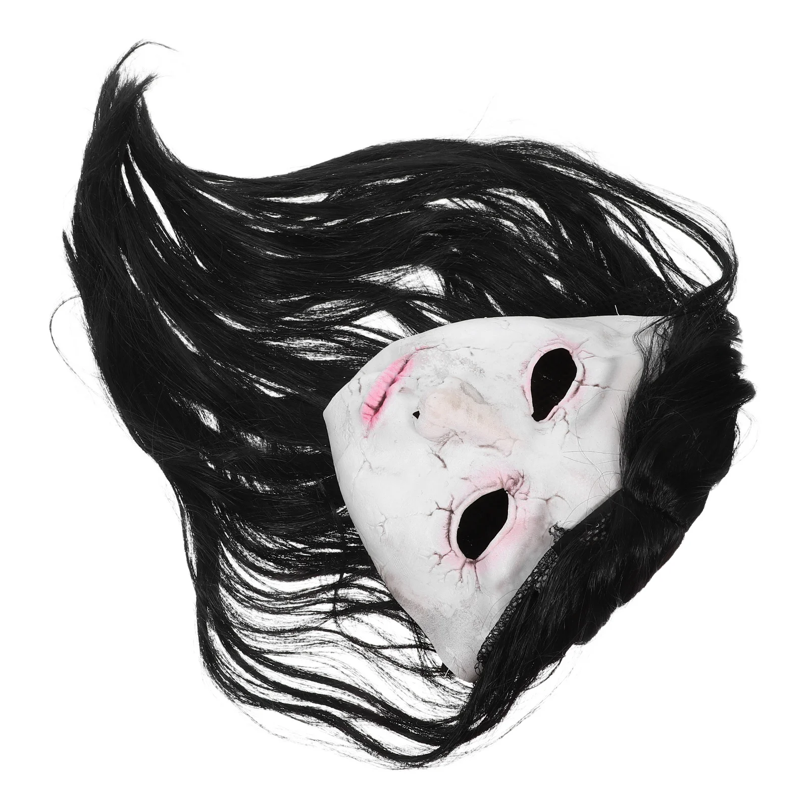 

Halloween Long-haired Girl Ghost Costume Masks Skull Face Realistic Horror Scary Headgear Custom