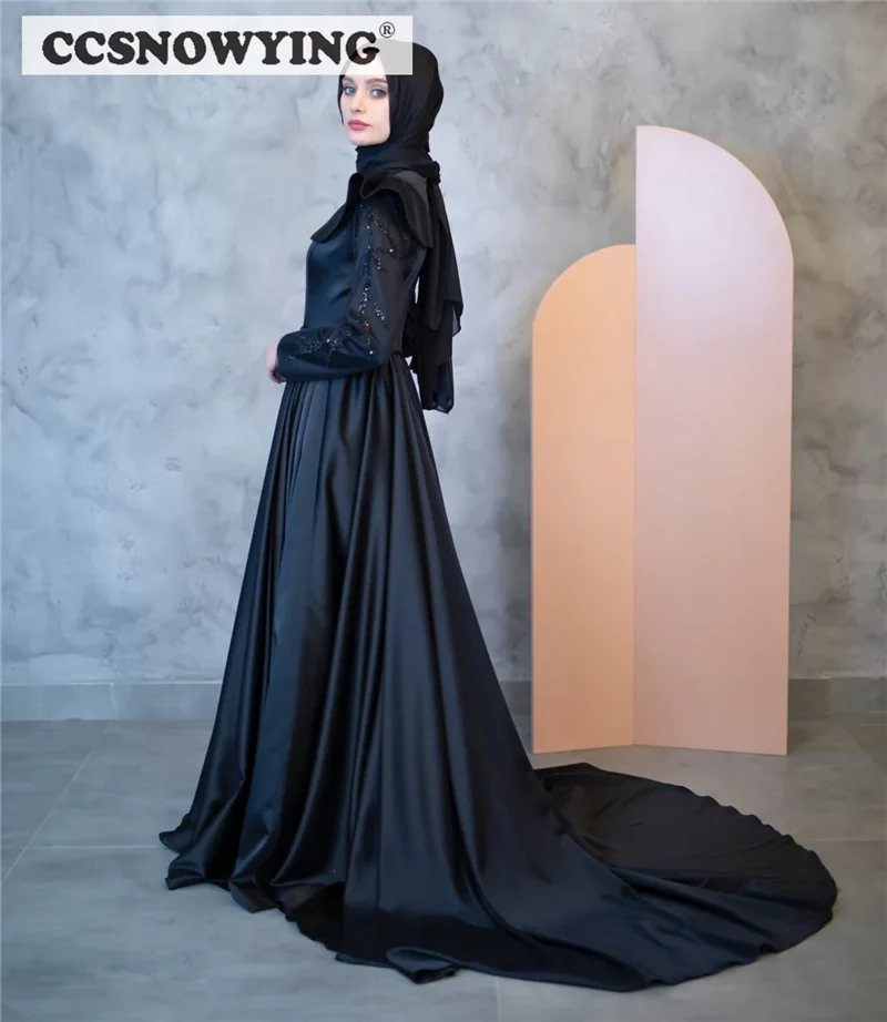 Vestido De noche musulmán De manga larga, Hijab islámico, vestido Formal De fiesta con cuentas De plumas De Arabia Saudita