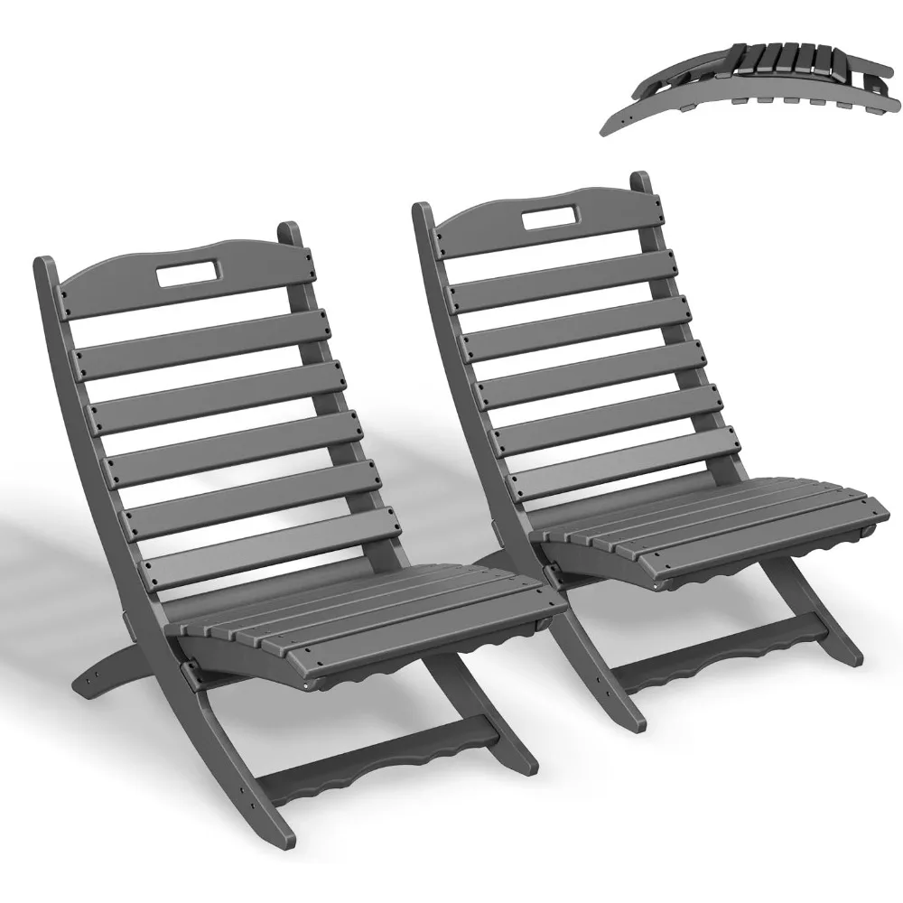 Chairs Set of 2, Wave Portable Adirondack-Chair HDPE Plastic, for Beach Outdoor Deck Poolside Garden Patio, Outdoor Chairs