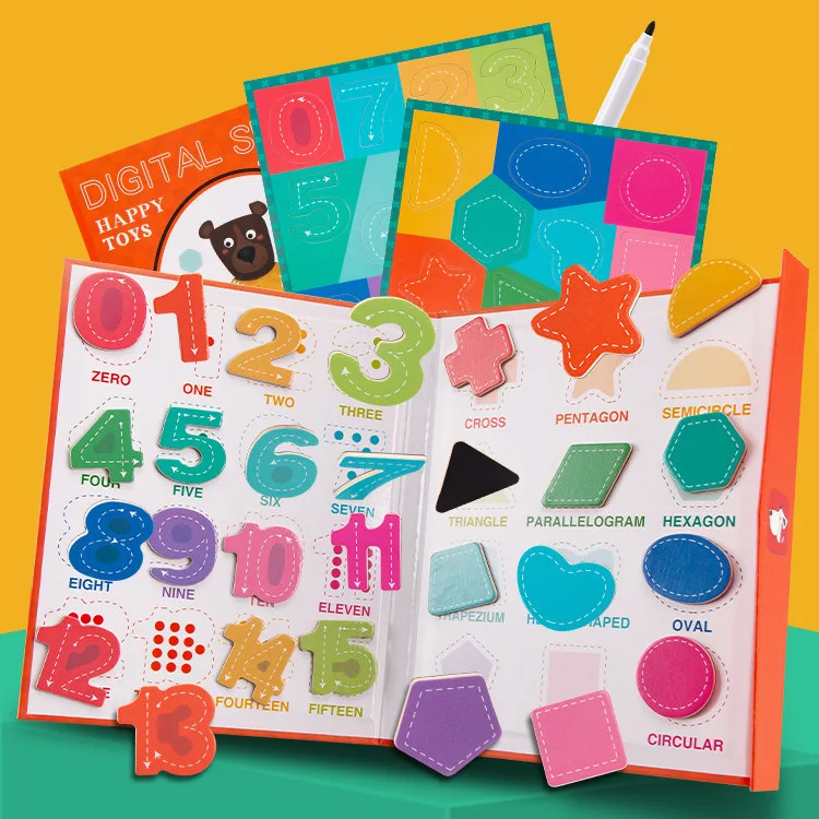 モンテッソーリ数学学習玩具、磁気数字と形のパズル、幼児期STEM開発、実践的な教育ワークブック