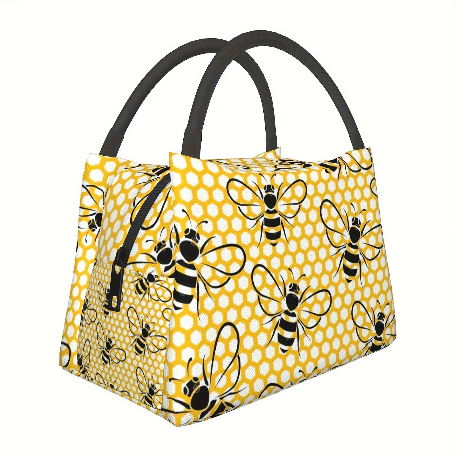 

Reusable Insulated Lunch Bag with LeakProof Zipper & Bee Pattern High Quality Insulated Lunch Tote for Men Women, Large Capac