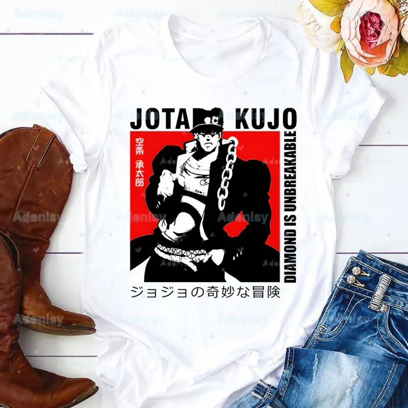 JoJo Bizarre Adventure Woman Harajuku Summer Jotaro JoJo's Tshirts Casual Short Slee Star Platinum Yoshikage Top Tee Shirt