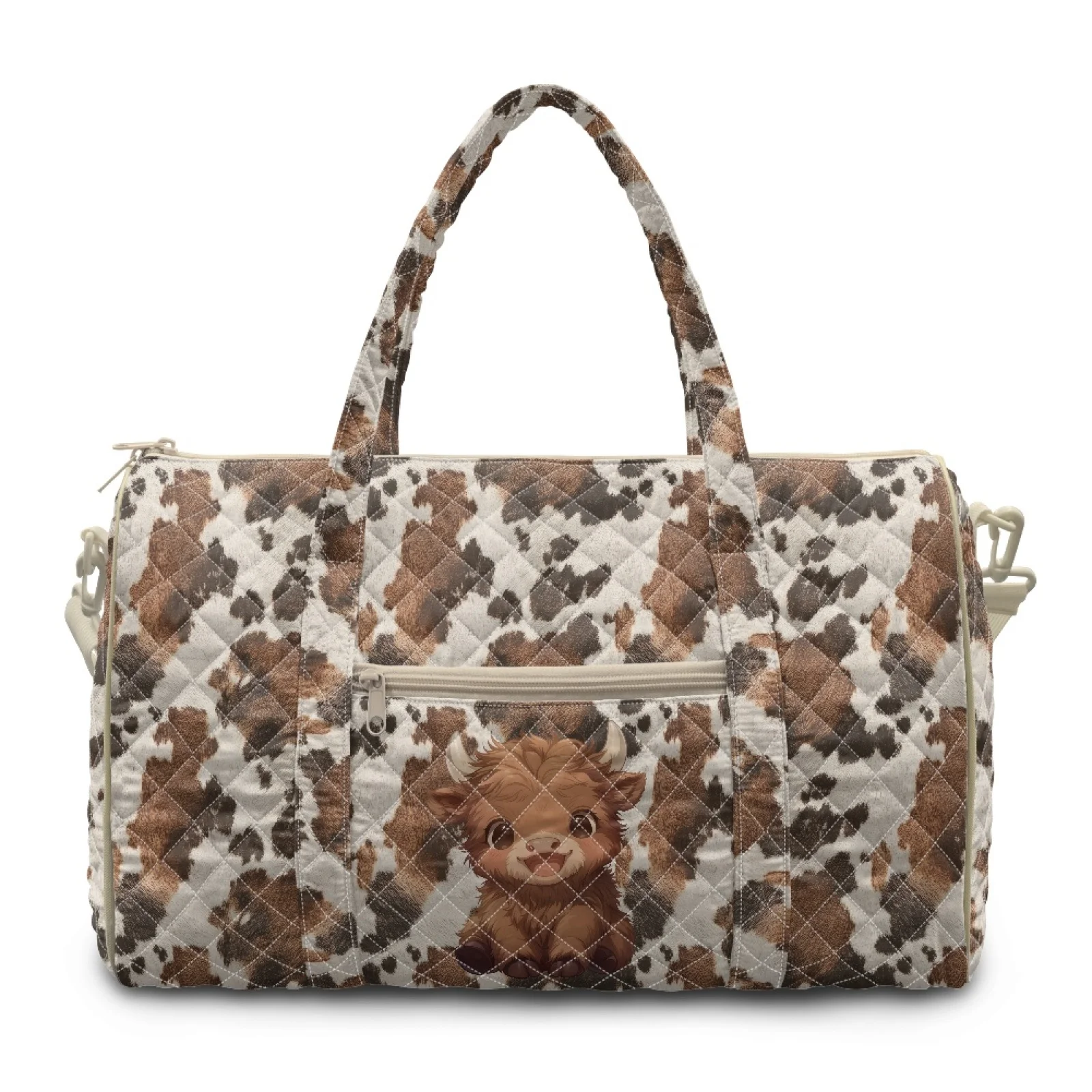Coloranimal Calf Smooth Zipper Quilted Duffle Bag for Women Lightweight Travel Tote Bag New Trend