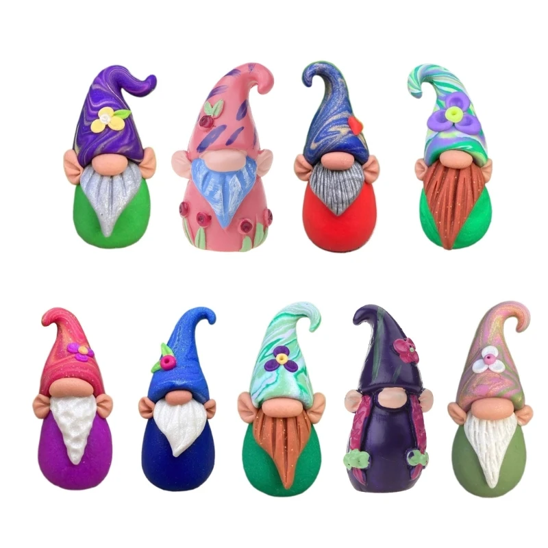 A9LB Handmade Resin Gnomes Dolls Colorful Dwarf Figurine Faceless Long-Beard Old-Man Tabletop Ornaments Home Garden Decor