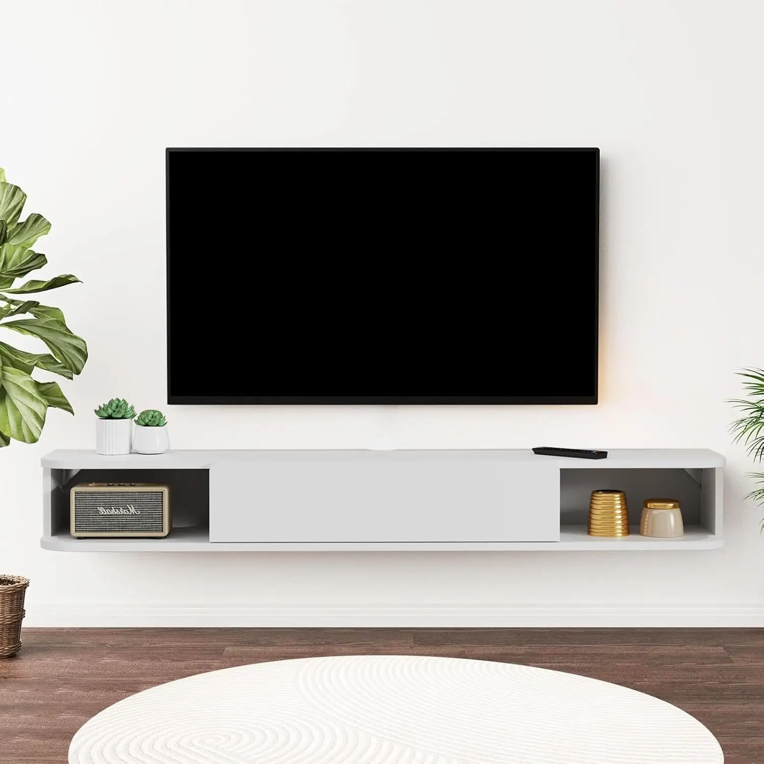 Floating TV Shelf, 48'' Wall Mounted TV Cabinet, Floating Shelves with Door, Modern Entertainment Media Console, Customized