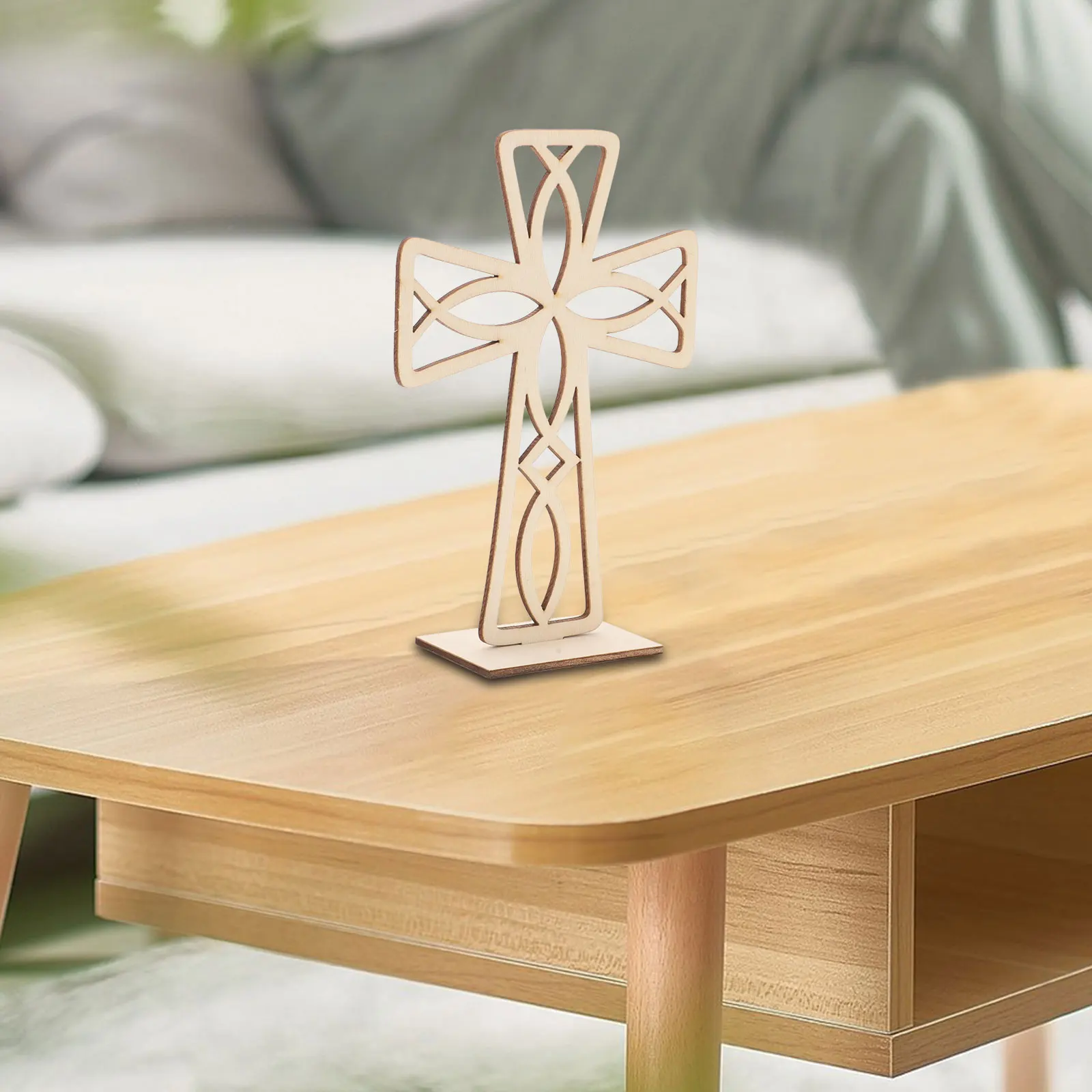 

10pcs Wooden Ornament Religious Adornment Festival Decor Desktop Craft Wood Decorative Centerpiece Household Cross Wood Craft