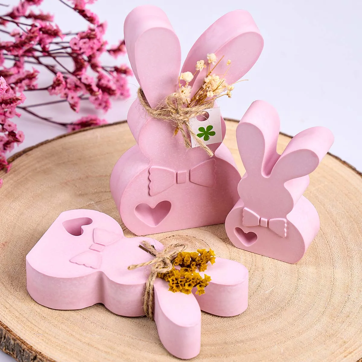 3 Hole Easter Bunny Silicone Candle Mold DIY Bow Love Rabbit Aromath Gypsum Molds Soap Epoxy Resin Crafts Making Home Decor