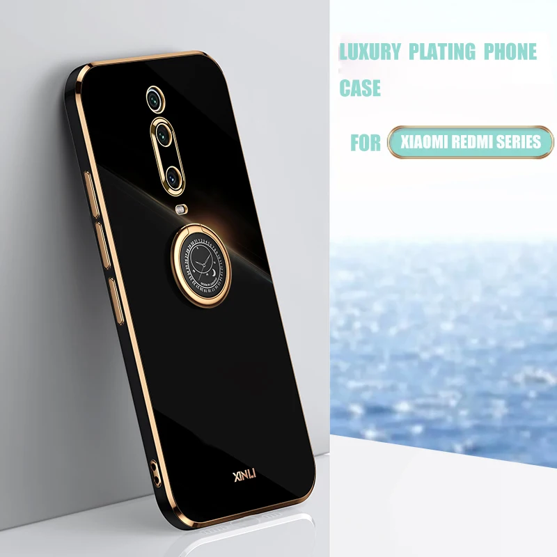 Luxury Ring Holder Plating Phone Case On For Xiaomi Redmi K20 Note 10 10S 9S 9T Mi 9T Pro Mi9T 9TPRO Silicone Coque Back Cover