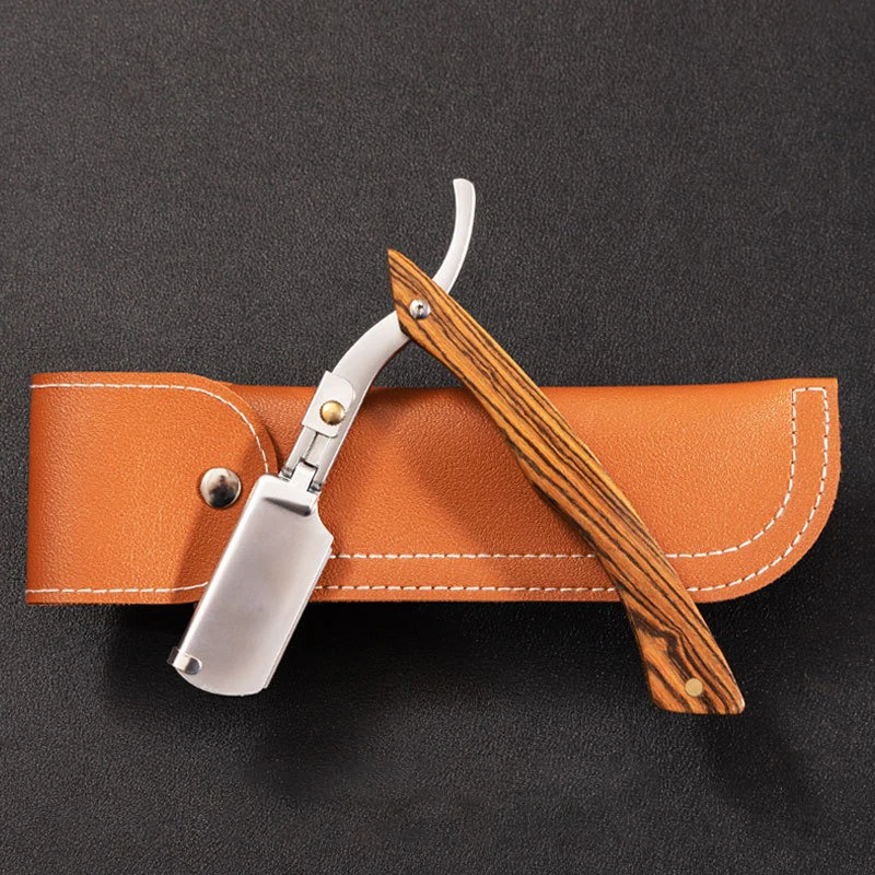 New Wooden Trimmer Manual Shaver Professional Straight Edge Stainless Steel Sharp Barber Razor Folding Shaving Knife For Men