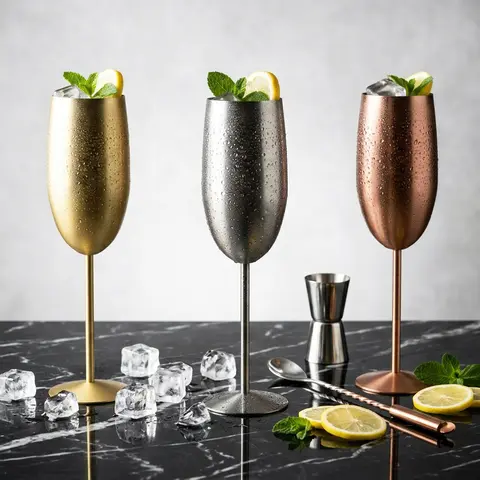Copo de Vinho de Aço Inoxidável Luxuoso com Acabamento Fosco, 2 Peças em Caixa de Presente, Copo de Champanhe Metálico para Celebrações, Festas, Casamentos e Coquetéis