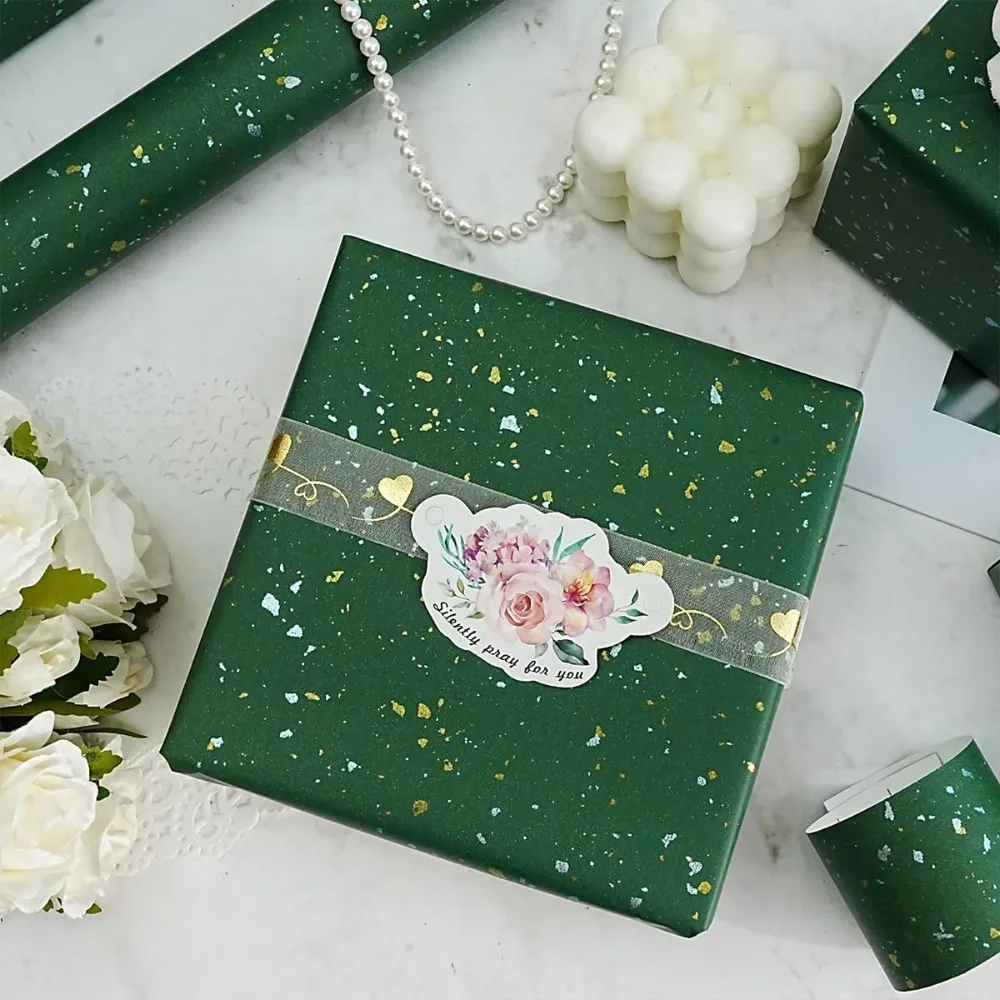 Fragmented green Christmas wrapping paper - 43x300cm, for festive gifts, birthdays and all occasions, festive gift wrapping