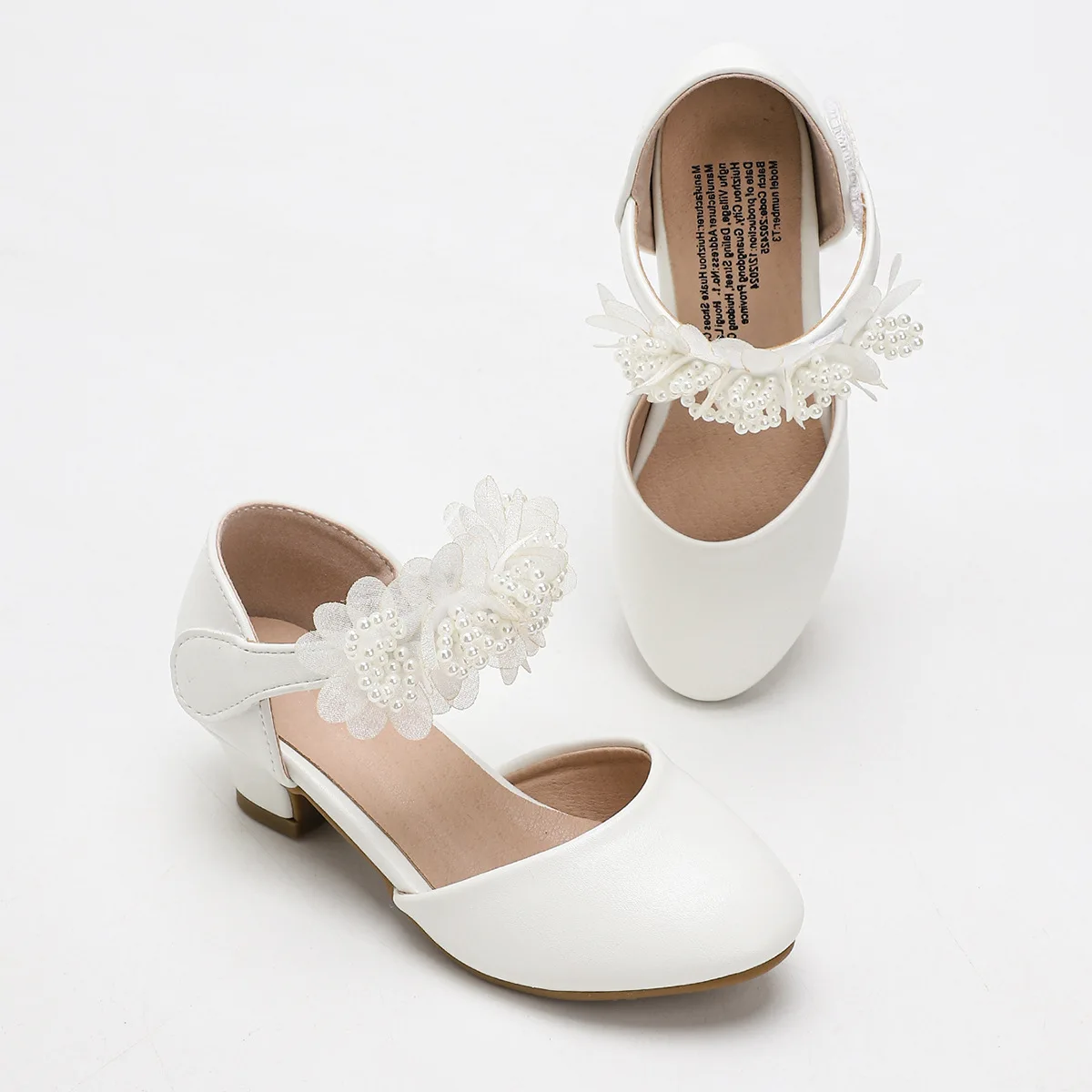 Picture 4: Girls Elegant Heels Student Hollow Sandals Princess Ribbon Pearl Shoes Kids Party Pumps with Non-Slip Sole for Performance