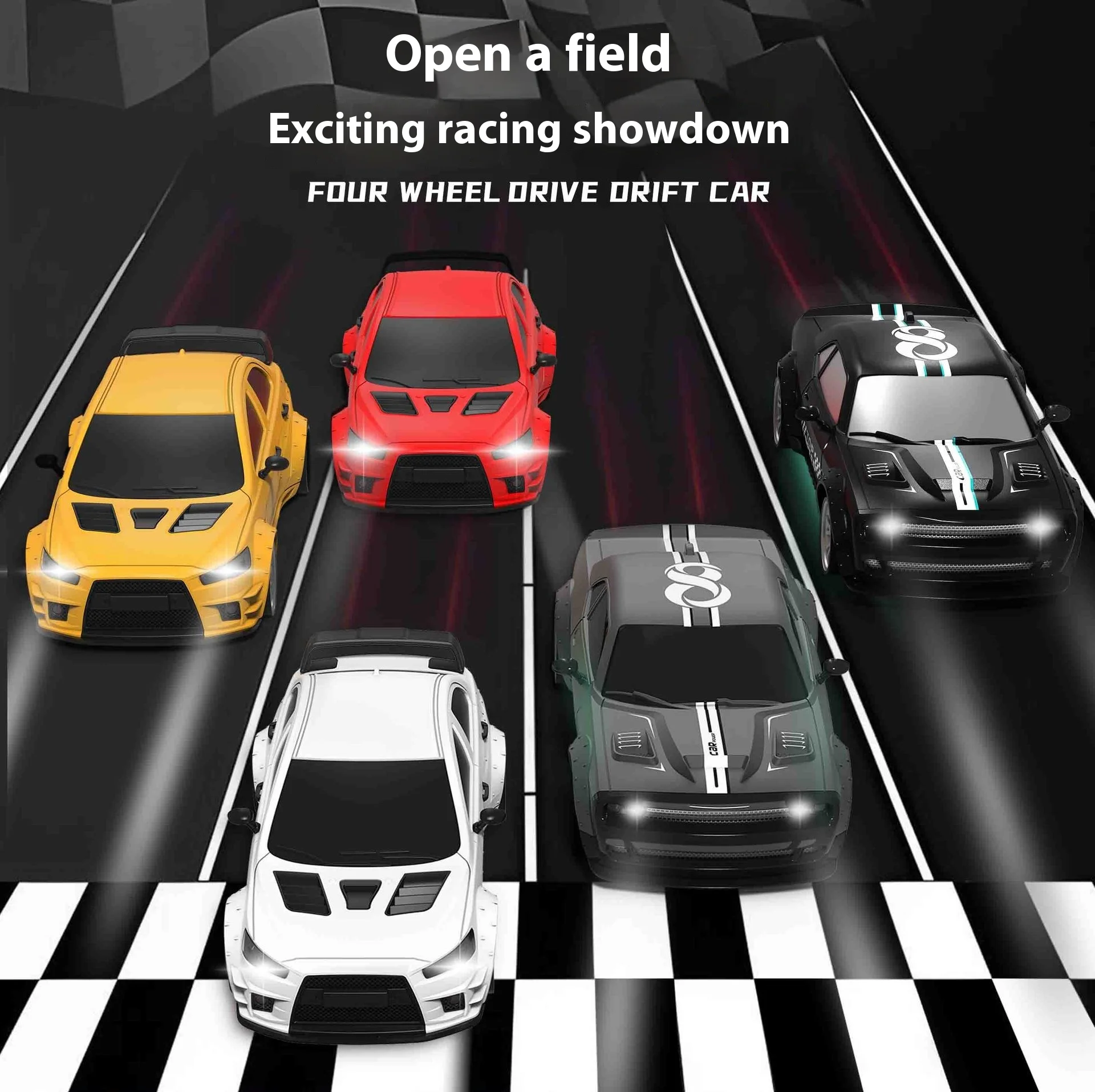 High-Speed RC1:20 Four-Wheel Drive Remote Control Drift Car with LED Lights 2.4G Frequency Racing Model Toy for Children