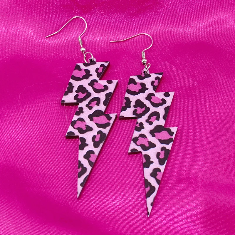 Y2K Accessorie Pink Leopard Grain Lightning Earring Acrylic Sexy Jewelry Fashion Cow Drop Earrings for Women 2000s Earrings Boho