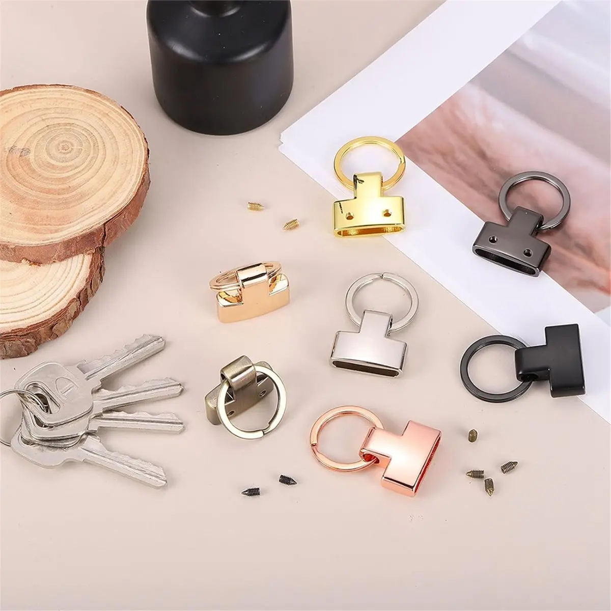 2026 New 5 Sets Key Fob Hardware with Split Ring, 1 Inch Key Hardware Set with 2 Screws for Car Keychain Wristlet Lanyard