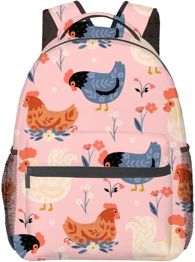 

Chicken Backpack, Polyester Laptop Bag, Cute Farm Animal and Floral Backpacks, Rustic Country Art Back Pack, Rucksack Gifts