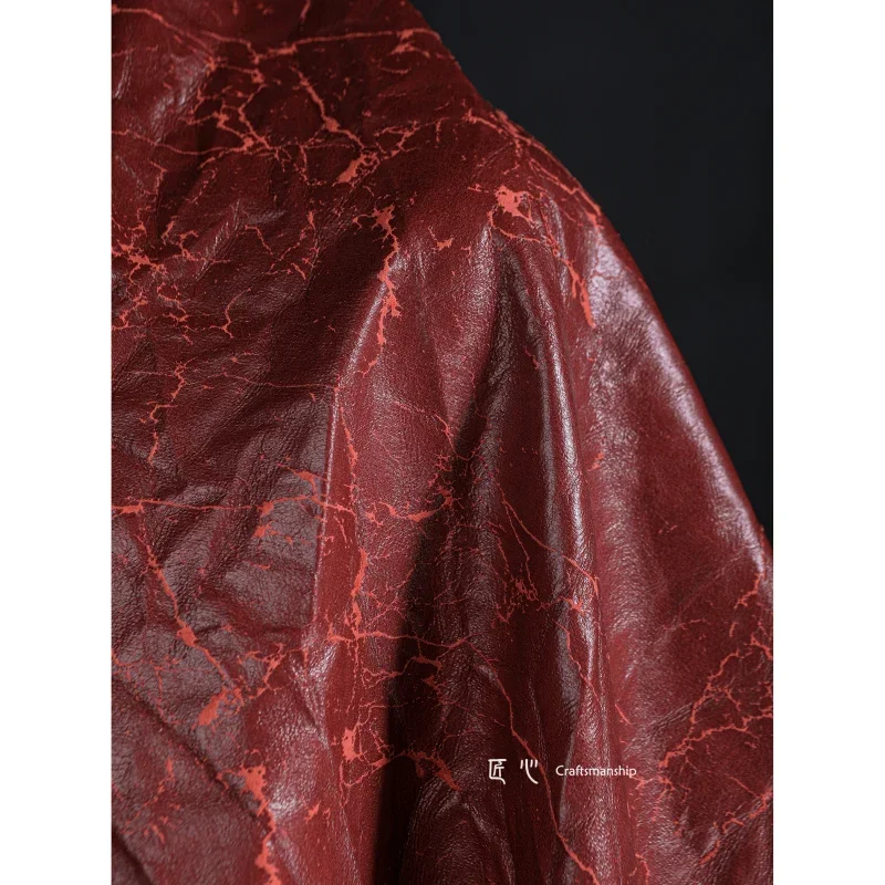 Flocked Leather Fabric Red Crack Texture Creative Outerwear Clothing Designer Fabric Cloth for Diy Sewing Material