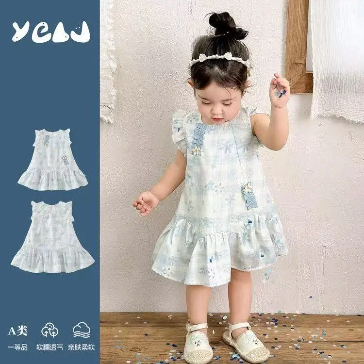 2026 Summer New Baby Girl Dress With Lotus Leaf Edge and Daisy Embroidery for Infants and Young Children