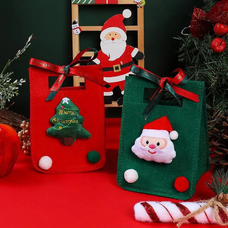 New Year Gift Bag Cute Christmas Gift Bags Children Candy Bag Reusable Felt Cloth Candy Bag For Home Decoration Family Gatherin