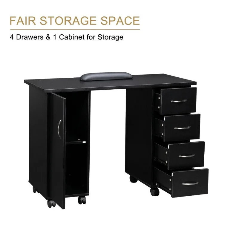 

Manicure Nail Table Desk Salon Beauty Spa Mobile Station with 4 Drawers