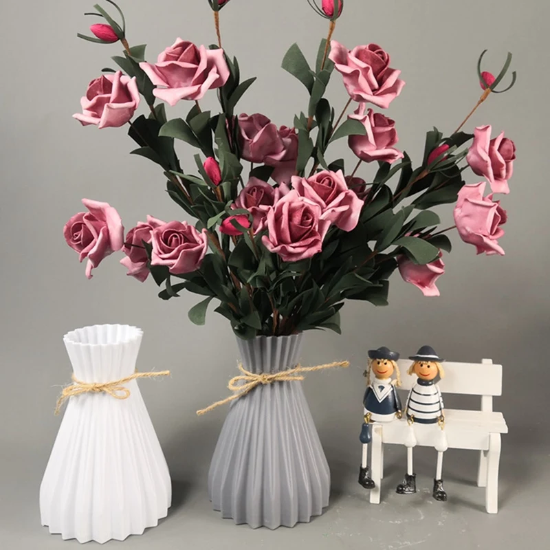 Plastic Vases European Aimulation-Ceramic Flower Vase Wedding Home Decorations Rattan-Like Unbreakable Simplicity