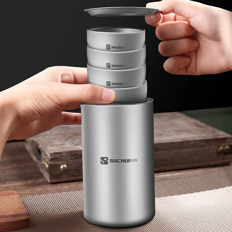 Imagem -04 - Pure Titanium Travel Teaware Grupo Outdoor Tea Maker Portátil Camping Copos