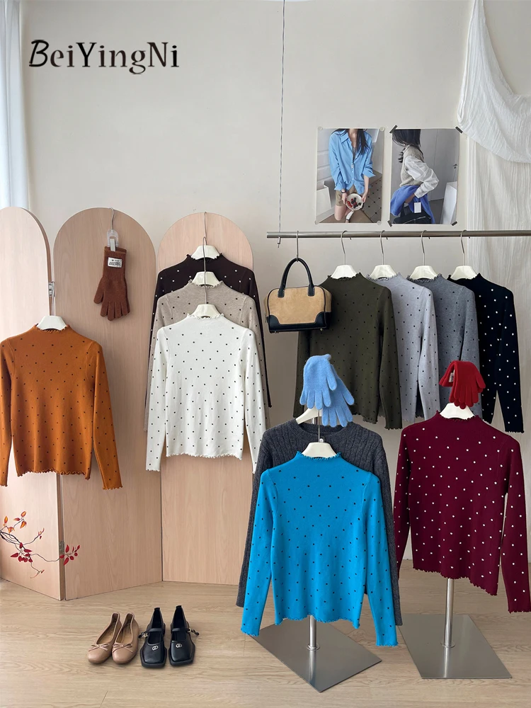 Beiyingni Edible Tree Fungus Sweater Women Stars Designer-Inspired Slim Fit Knit Pullover Feminine Leisure Korean Stretch Tops