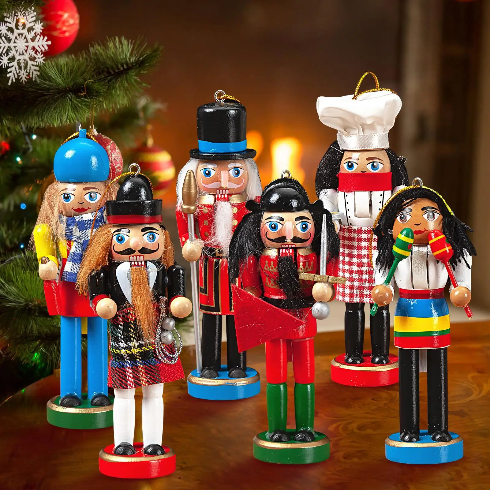 Christmas Nutcrackers Figurines 6 Pieces Christmas Nutcracker Figure Ornaments Set Home Decor For Festival Desk Office Kitchen
