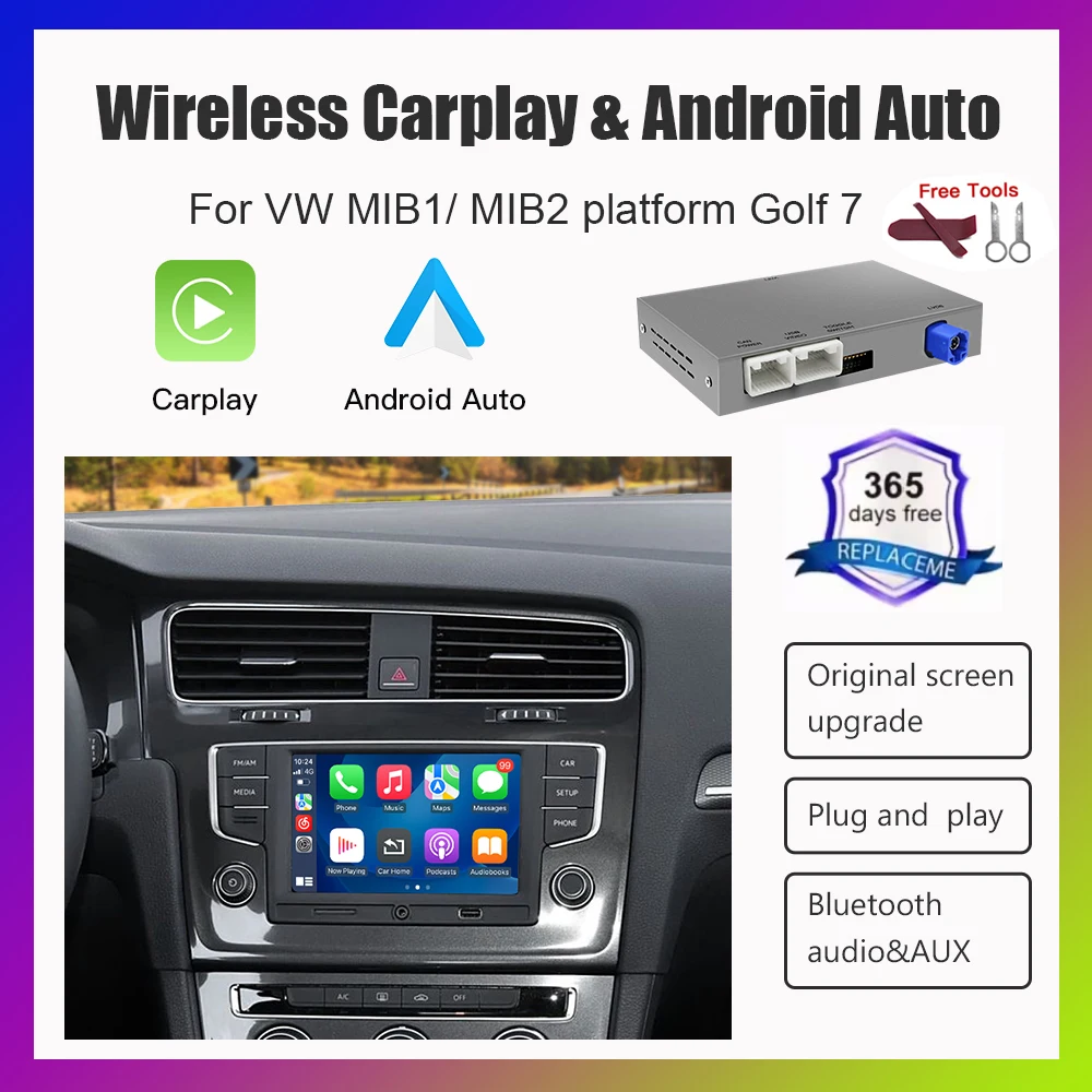 مجموعة التحديثية التلقائية اللاسلكية CarPlay Android المتوافقة مع Volkswagen Golf 7 MIB1/MIB2 Tiguan تدعم الملاحة والمرآة الموسيقية