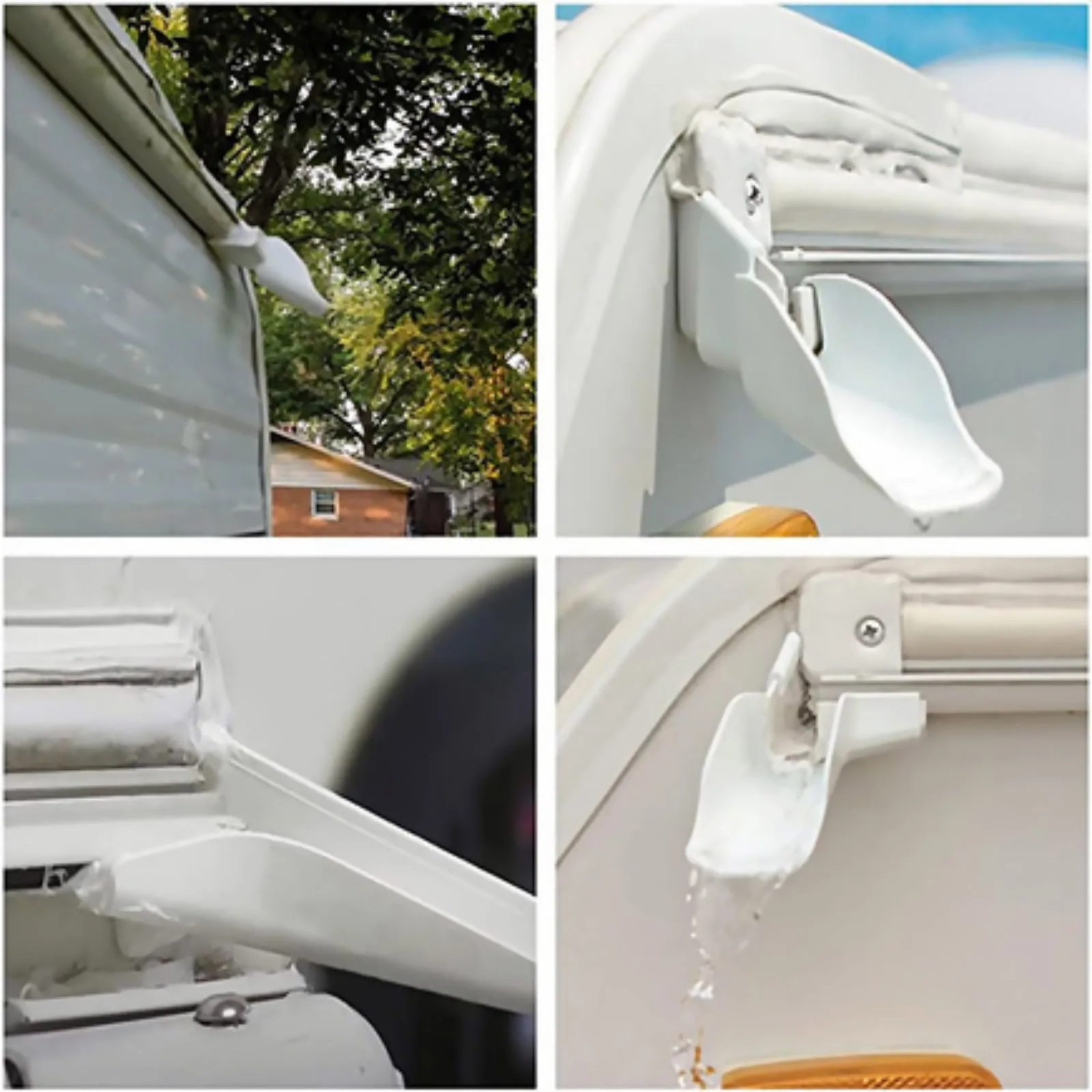 RV Gutter Spout Extension 4Pcs Left Right Direct Rain Water Runoff Away Prevent Black Streaks Easy Install White