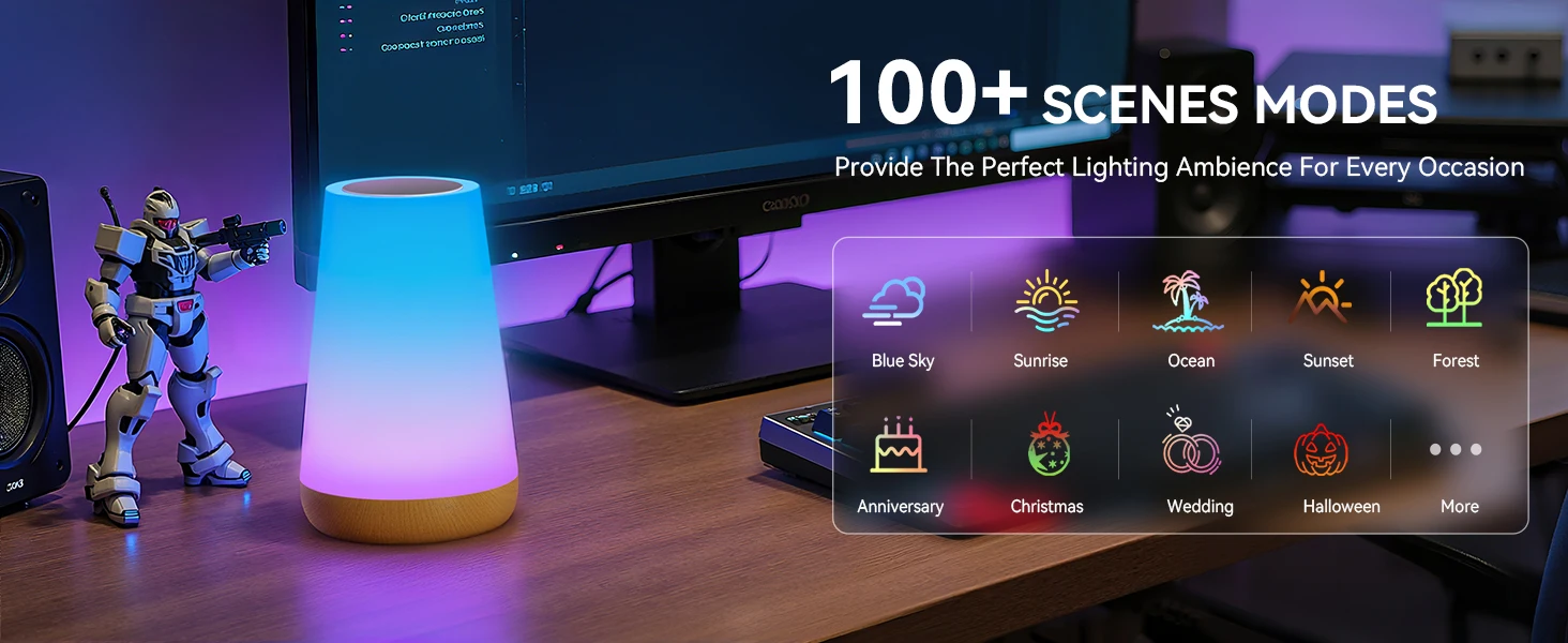 Tuya Smart APP WIFI Table Lamp Ambient Bedside Lamp Remotely Controlled Bedside Lamp Night Light with Multiple Lighting Modes