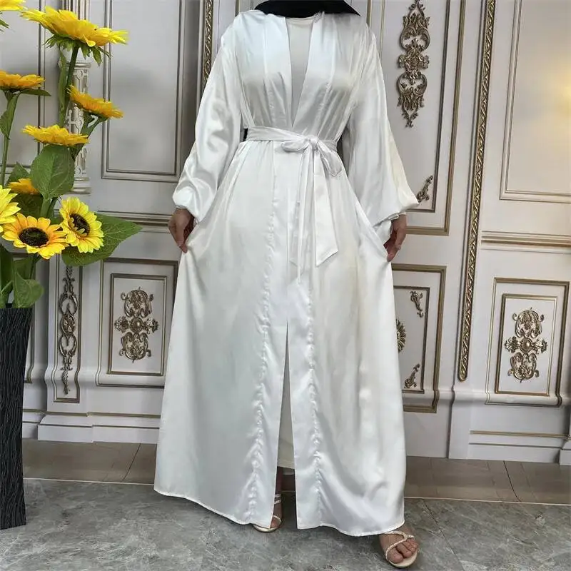 

Muslim Clothing, Thin Satin Tie, Lantern Cuff Cardigan, 1934 Muslim Long Dress Robe Abaya Ramadan Dubai Luxury Islam Elegant