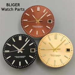 BLIGER 29mm Watch Dial With Hands Set Silver Rose Gold Gold Edge Time Marks Green Luminous Fit NH35 Movement 3.0 colock Date