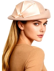 Wool Felt British Top Beret Fascinator Hats For Women Wedding Elegant Tea Party Church Formal Pillbox Hat With Bead Derby Cap