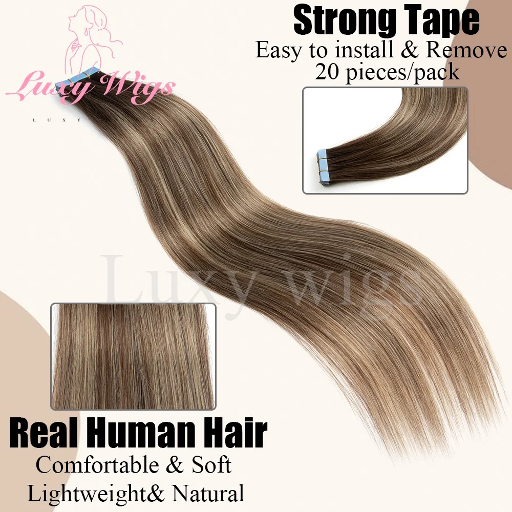 Highlights Brown Tape in Hair Extensions Human Hair Straight Black Blonde Seamless PU Skin Weft Tape In Hair Extensions 20PCS