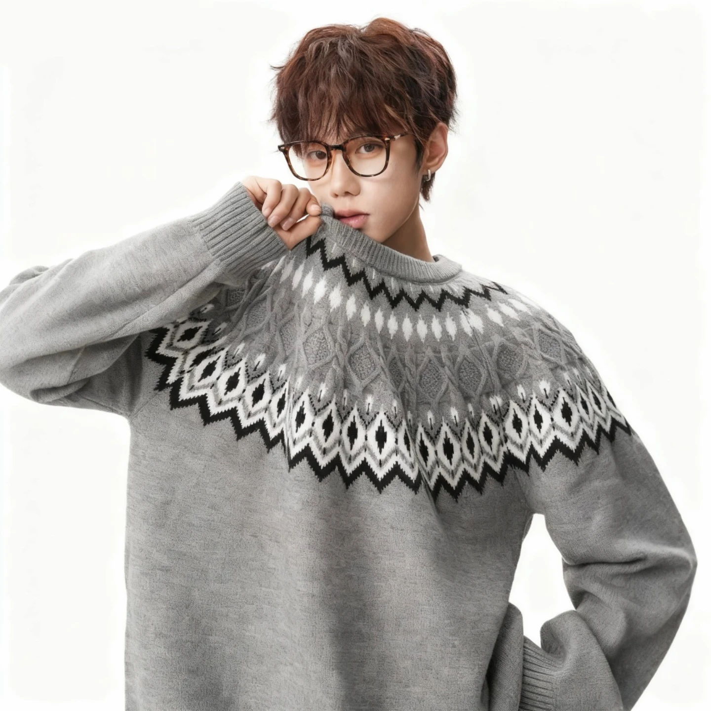 

Утепленный круглый вязаный свитер унисекс для осени и зимы в стиле Old Money, с ощущением роскоши, универсальный, с дизайном в виде фулярда B...