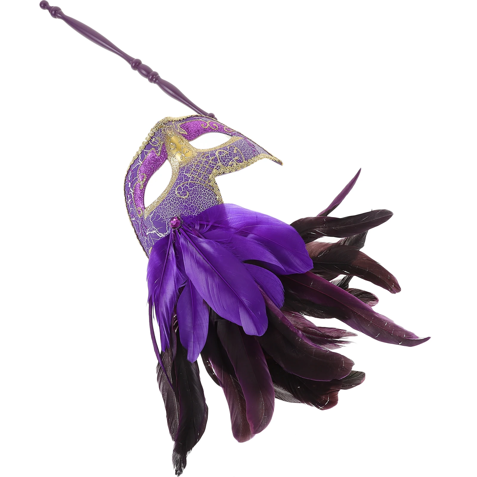 

Plume Masquerade Mask Venetian Halloween Costume Mardi Gras Party Cosplay Mask With Stick Lightweight Durable Female Role Play
