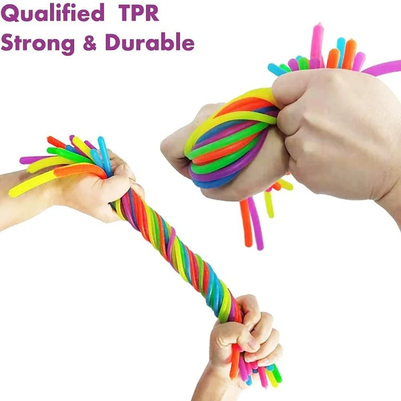 

6Pcs Monkey Noodles Sensory Stretch Strings Fidget ToysTPR Rope Stress Relief Toy for Kids and Adults Improve Concentration