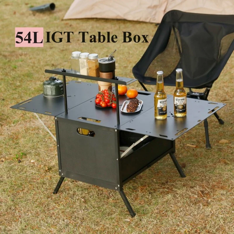 Tryhomy 54L IGT Настольный ящик для хранения Складной ящик для хранения из алюминиевого сплава для кемпинга Открытый органайзер для багажника автомобиля