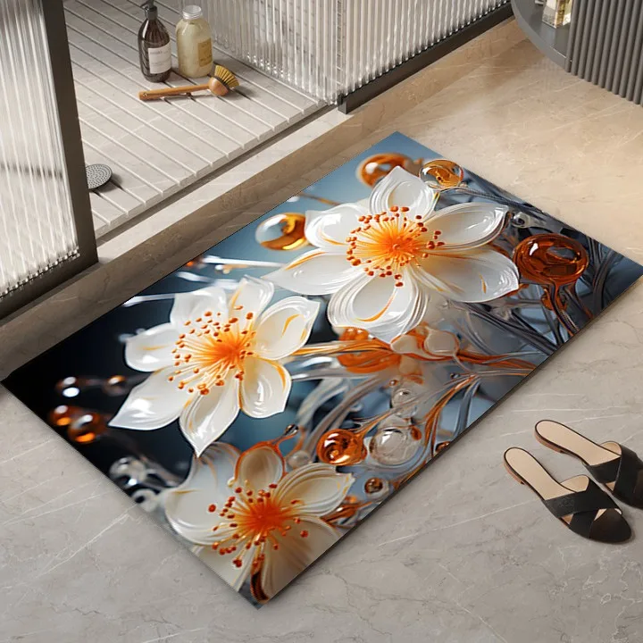 Small flower pattern bathroom absorbent floor mats bathroom floor mats home decoration living room entrance door carpet