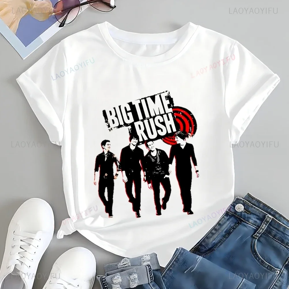 Camiseta vintage con estampado de la banda BTR, camiseta de manga corta unisex con estampado de Big Time Rush Neutral Trend Harajuku, camiseta grande con estampado