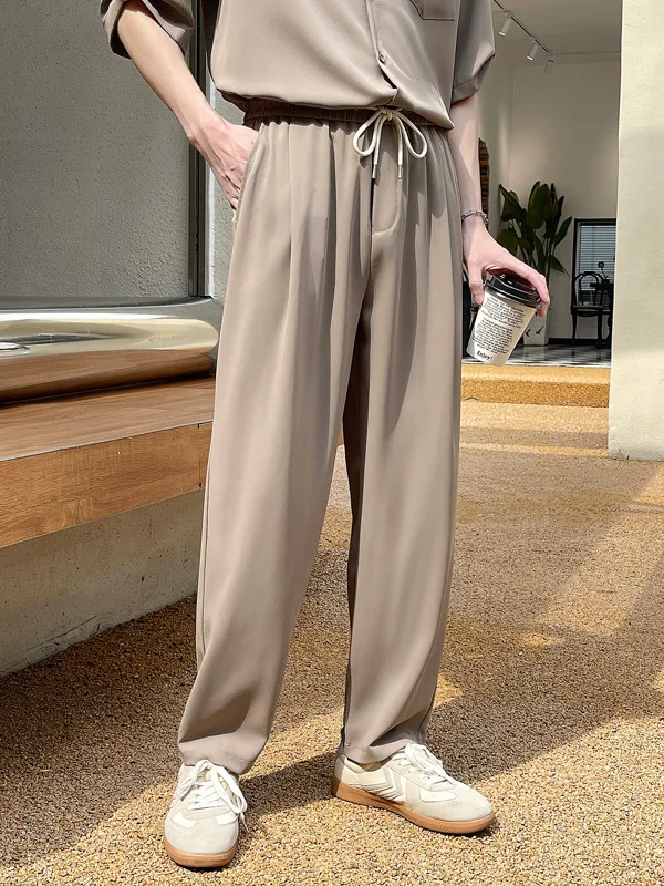 

Summer Ice Silk Drapey Iron Free Straight Leg Pants Loose Casual Youth Men's Mature Sle West Pants Thin Harlan Pants