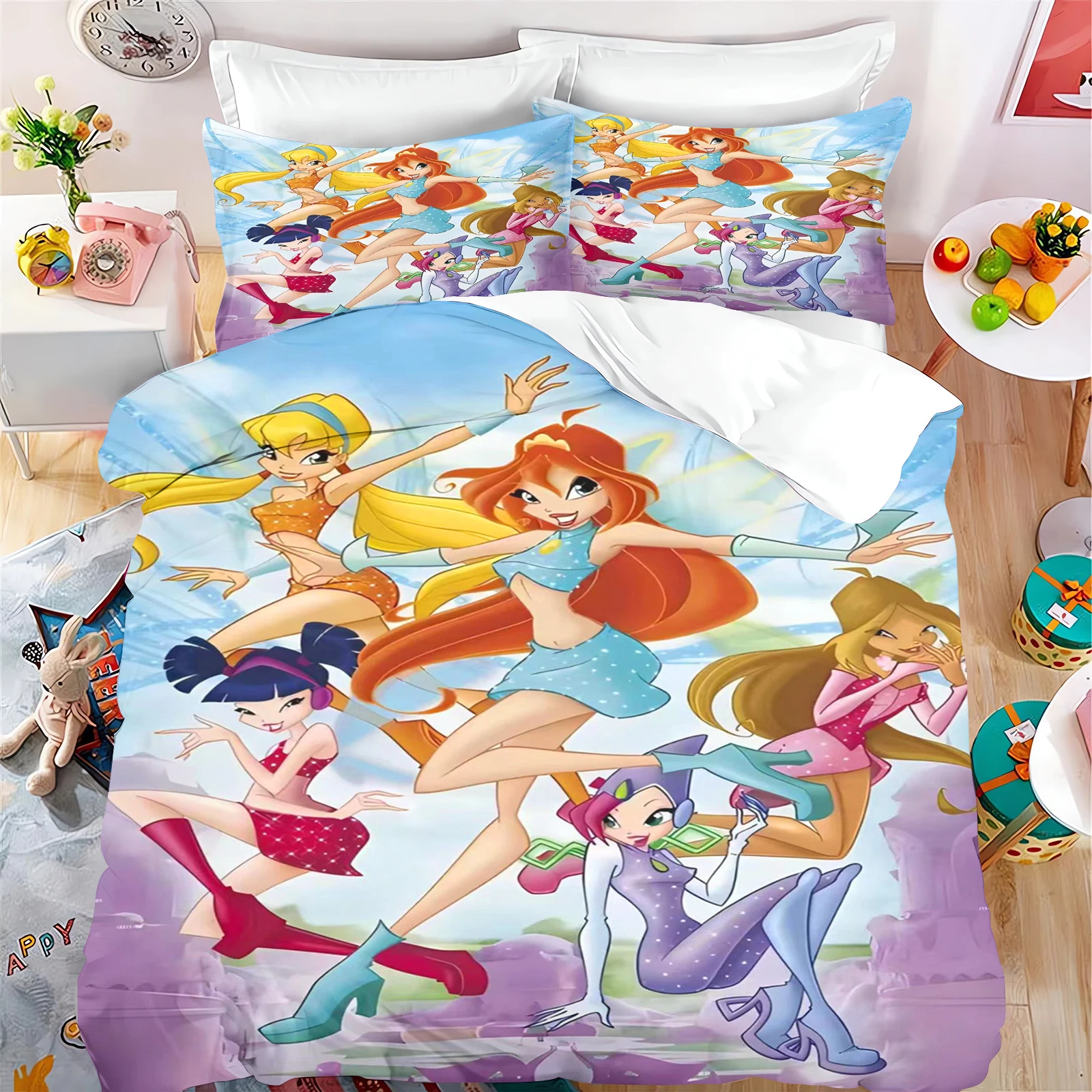 Winx Club 3pcs Quilt Cover Fairy Comforter Children Bedroom Set Cute Bedding Polyester Decor Soft Comfortable Knitting Supplies