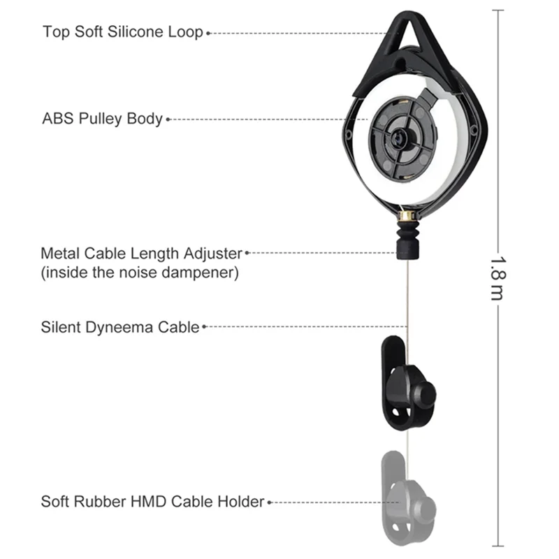 VR Headset Cable Management System for Oculus VR Retractable Ceiling Pulley System Virtual Reality Accessories,Black