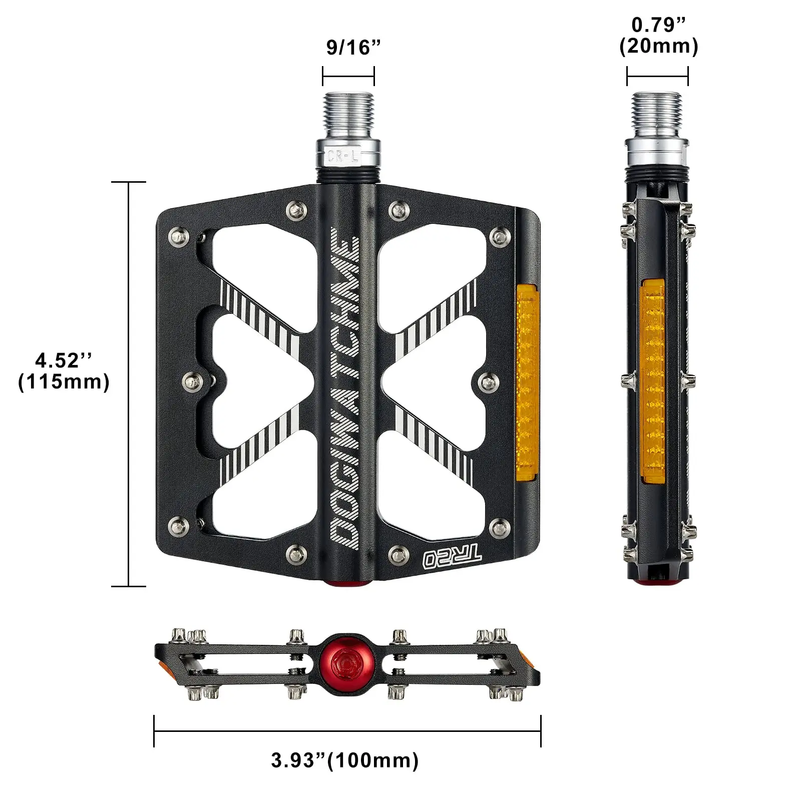 MTB Pedals, 3 Bearing Non-Slip Aluminum 9/16