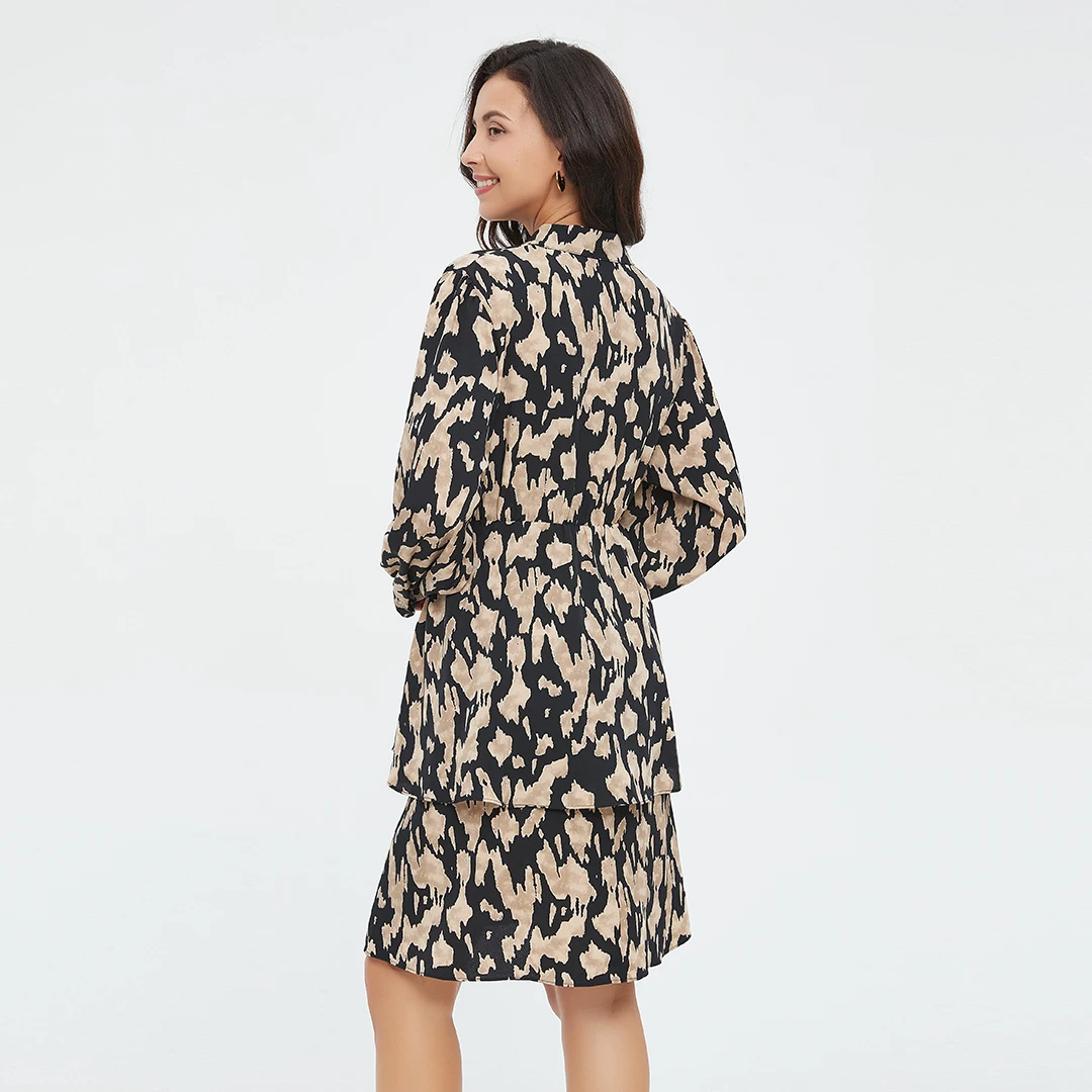 Plus Size Dresses 100%Polyester Casual Dress 2024 Fashion Leopard Print Over Size Dresses For Women Long Sleeves Summer Clothing
