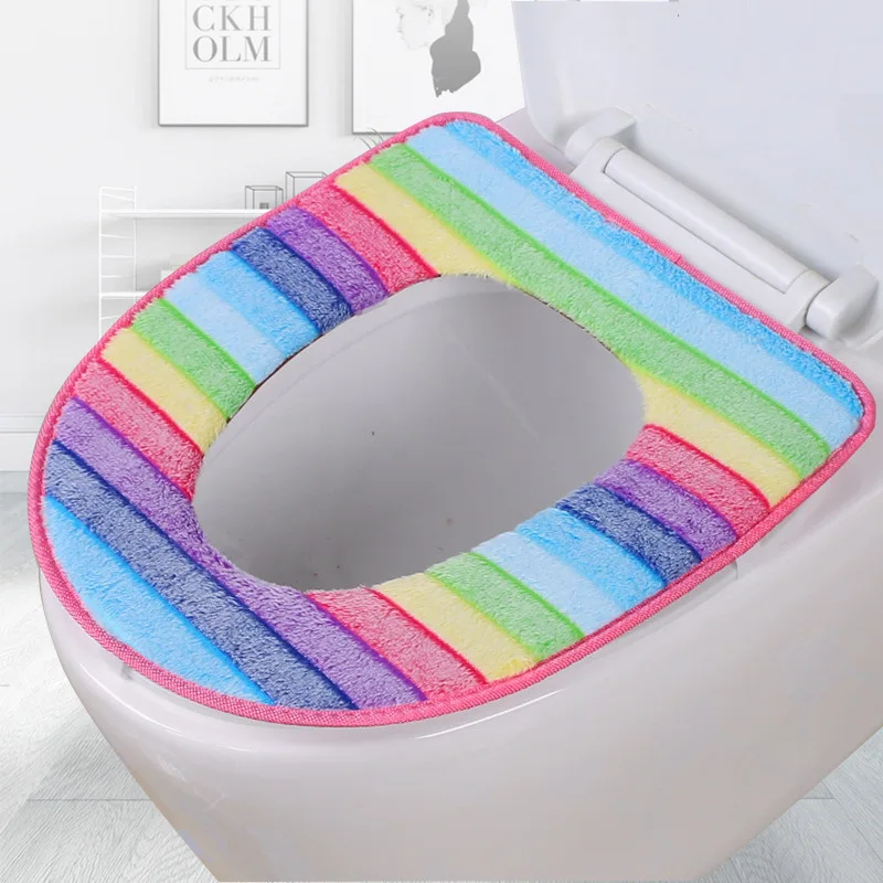 Four Seasons Universal Toilet Seat Cushion Winter Thickened Toilet Ring Cover New Creative Rainbow Striped Bathroom Toilet Pads